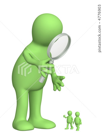 Giant with a magnifier and small people 4776903