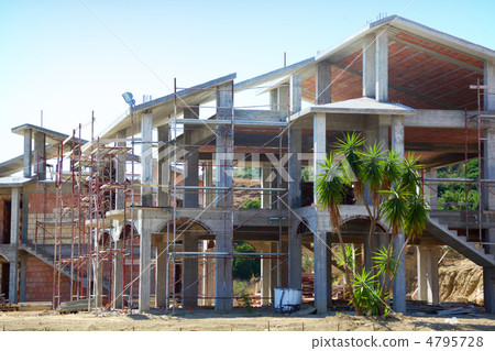 Sceleton of new suburb cottage house with front staircase and pa 4795728