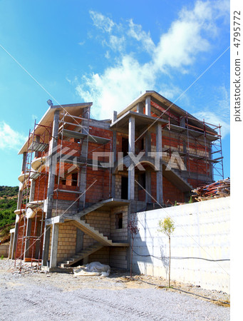 Sceleton of new suburb cottage house with front staircase and fe Sceleton of new suburb cottage house with front staircase and fe 4795772
