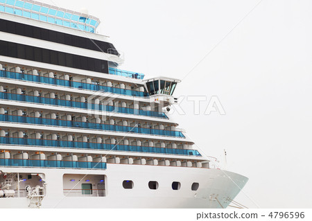 poop of white big cruise liner with blue glass fence poop of white big cruise liner with blue glass fence 4796596