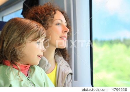 Mother with daughter ride in  speed train on rest in  day-time Mother with daughter ride in  speed train on rest in  day-time 4796638