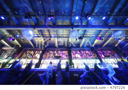 MOSCOW, RUSSIA - AUGUST 28: View of ceiling and bar with people MOSCOW, RUSSIA - AUGUST 28: View of ceiling and bar with people 4797226