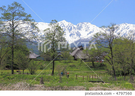一個村莊,在那裡您可以看到新鮮的綠色和阿爾卑斯山 一個村莊,在那裡您可以看到新鮮的綠色和阿爾卑斯山 4797560