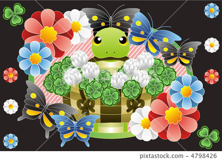 新年賀卡（三葉草彩色黑色背景）的插圖素材 4798426