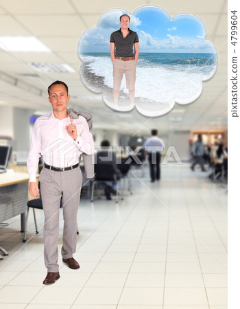 young businessman walks in office dreaming about rest on beach c young businessman walks in office dreaming about rest on beach c 4799604