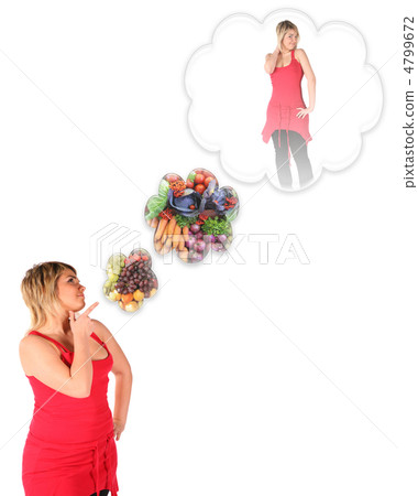 plumpy young girl thinking about slim body with vegetable diet c 4799672