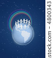 Roughly cut out paper people circle on globe with rainbow on blu 4800343