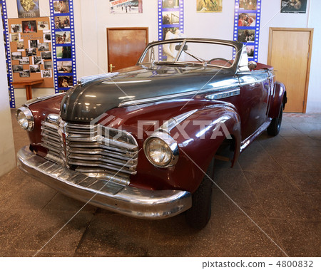 MOSCOW - JANUARY 19: Antique red car in museum of Mosfilm on Jan 4800832