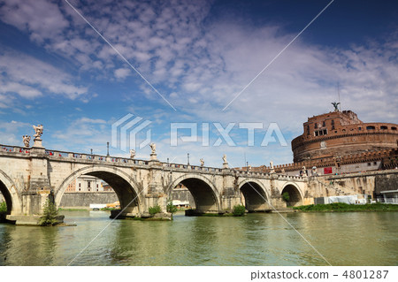 Sant' Angelo Castel and Sant' Angelo Bridge at summer in Rome, Sant' Angelo Castel and Sant' Angelo Bridge at summer in Rome, 4801287