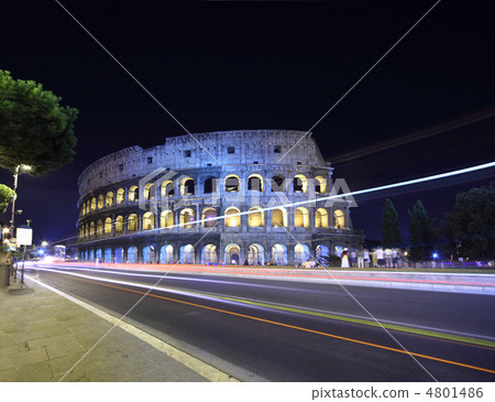 road near old stone walls of Coliseum at summer night in Rome, I 4801486