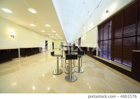 number of tables and chairs in large light hall, windows with ja 4801576