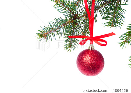 red christmas ball hanging from tree 4804456