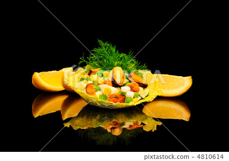 Salad of mussels with corn and peas Salad of mussels with corn and peas 4810614