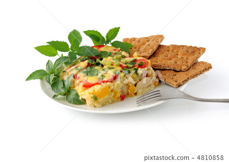 Rice casserole with vegetables Chicken fillet and cheese isolate 4810858
