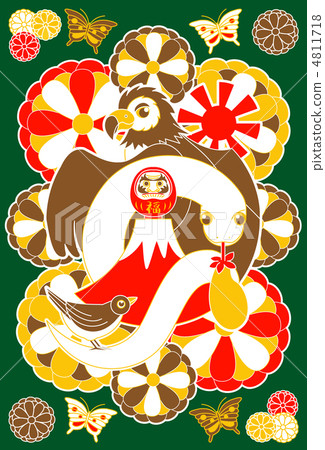 Illustration material for new year greeting cards for 2013 year old (1 Fuji Mitaka 3 eggplant red yellow tea green area) 4811718