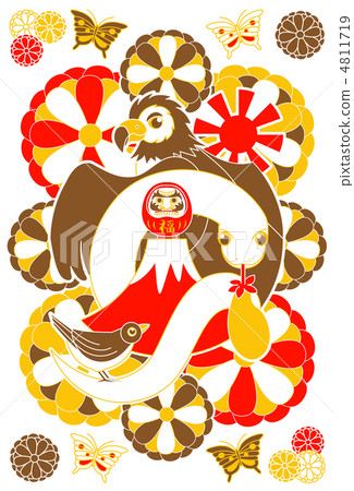 Illustration material for New Year's cards 2013 year old (Naka Fuji 3 eggplant red yellow tea) 4811719