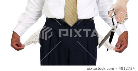 Man Pulling out Empty Pockets with scissors Man Pulling out Empty Pockets with scissors 4812724