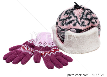 Winter hat with fur and violet gloves 4832128