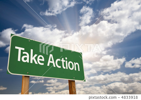 Take Action Green Road Sign and Clouds Take Action Green Road Sign and Clouds 4833918
