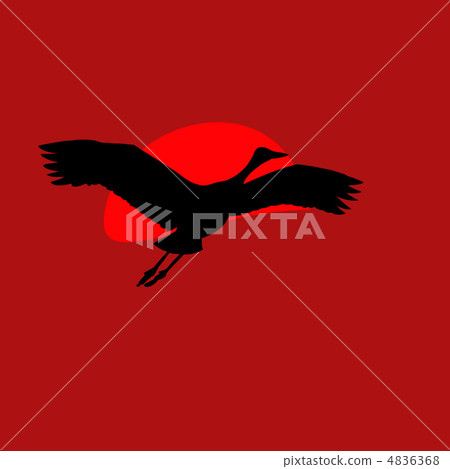 vector  illustration of the crane on background red sun 4836368