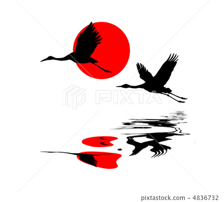 vector illustration of the cranes in sky on background red sun vector illustration of the cranes in sky on background red sun 4836732