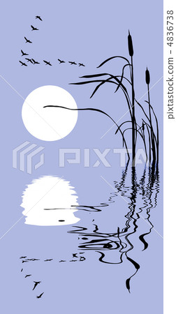 vector drawing flock geese on bulrush vector drawing flock geese on bulrush 4836738