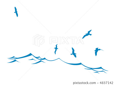 vector silhouette of the sea birds on wave 4837142