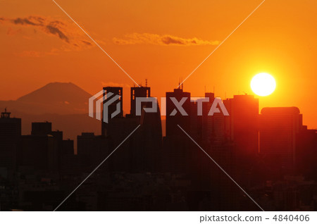 Shinjuku and Mt. Fuji and sunset Shinjuku and Mt. Fuji and sunset 4840406