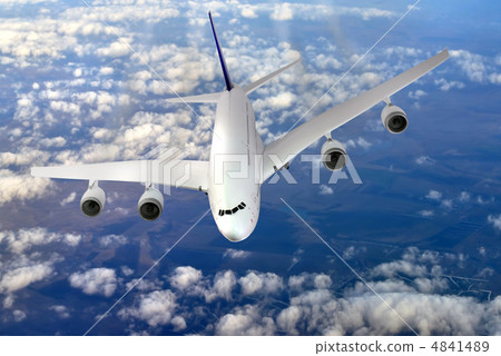 Modern airplane  in the sky near Airport. 4841489
