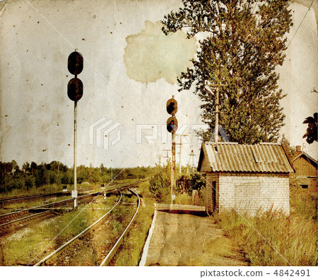 rural railway station on aging paper 4842491