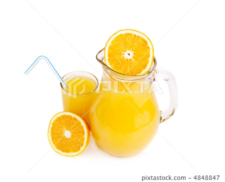 Orange juice in pitcher and oranges Orange juice in pitcher and oranges 4848847