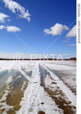water under snow on winter road water under snow on winter road 4849106