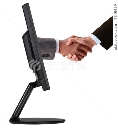 Businessmen shaking hands out of TV screen Businessmen shaking hands out of TV screen 4849429