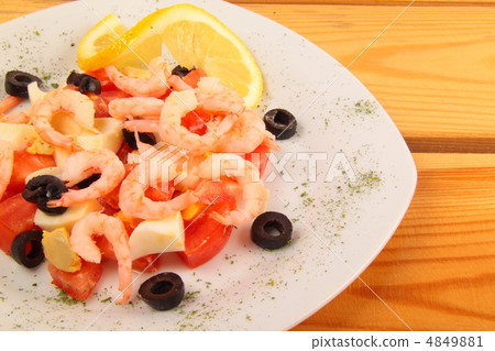 Shrimp salad on white plate 4849881