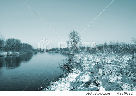 winter snow on field near river 4850682