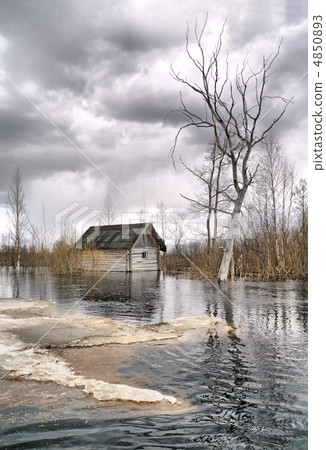 old wooden house in water old wooden house in water 4850893
