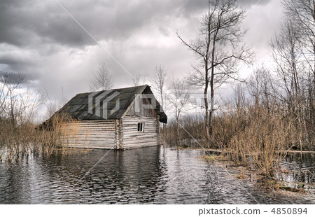 old wooden house in water 4850894