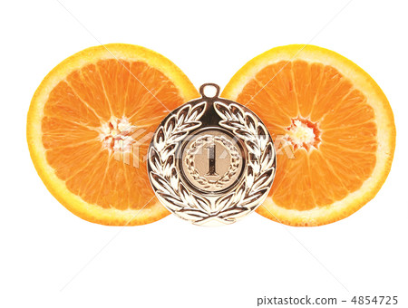 Medal and an orange on a white background Medal and an orange on a white background 4854725