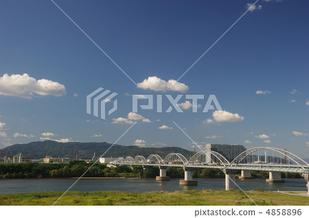Hirakata Ohashi and Suidobashi over the Yodo River in Osaka 4858896