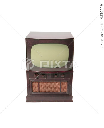 Front of 1960's old television on a white background 4859919