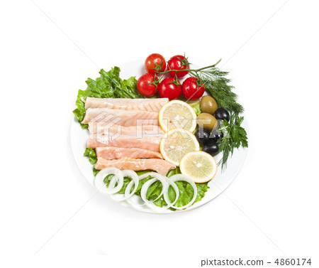 raw red fish on white plate raw red fish on white plate 4860174