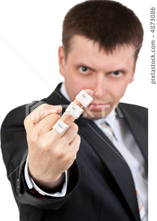 businessman shows Fuck. On the finger keys Ctrl Alt Del 4873086