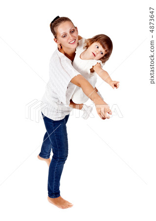 Mother and daughter show his hand in the studio 4873647