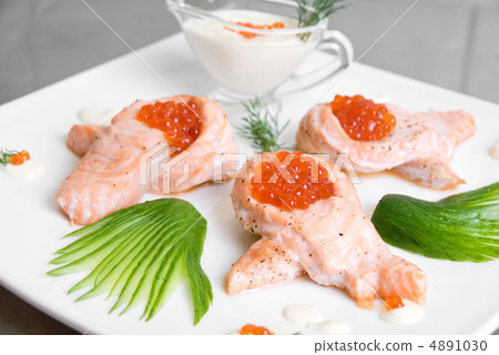 roasted salmon filet with red caviar roasted salmon filet with red caviar 4891030