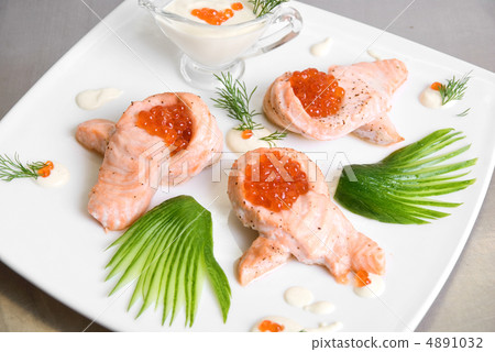roasted salmon filet with red caviar roasted salmon filet with red caviar 4891032