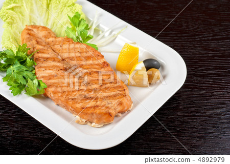 Grilled salmon steak Grilled salmon steak 4892979