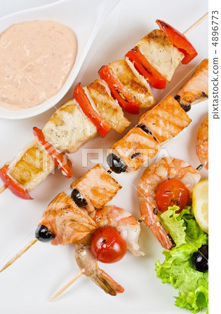 grilled salmon and shrimps grilled salmon and shrimps 4896773