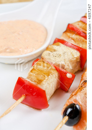 grilled salmon and shrimps grilled salmon and shrimps 4897247