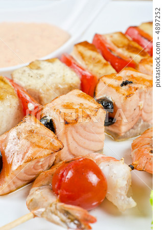 grilled salmon and shrimps 4897252