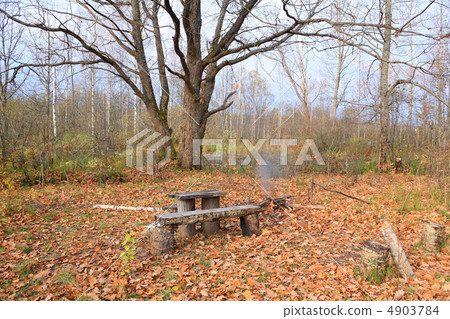 aging bench in autumn park 4903784
